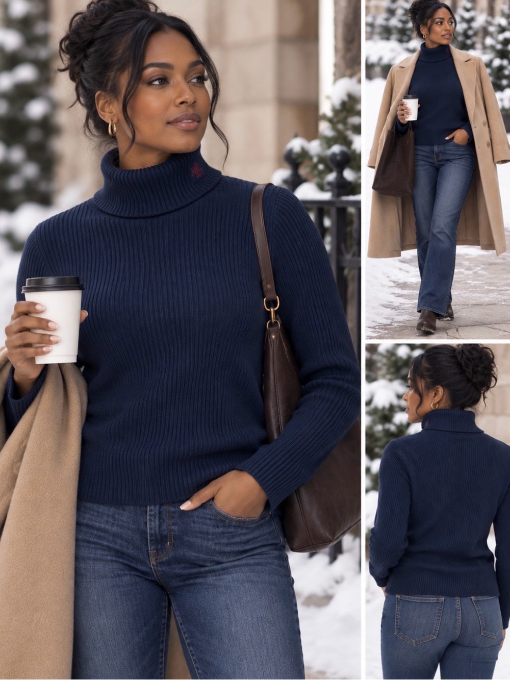 Ralph Lauren Navy Ribbed Turtleneck Sweater
